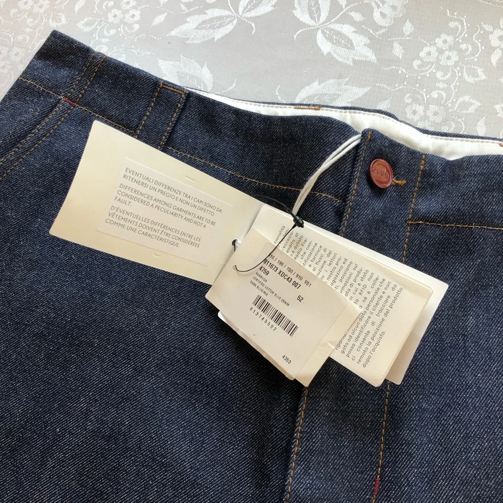 Gucci Dark Blue Raw Denim Jeans Bermuda Shorts Men's Size 52 Front Zip/Button